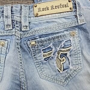 Womens Rock Revival Jacklyn Cuff Straight Jeans embroidered pockets thick stitch